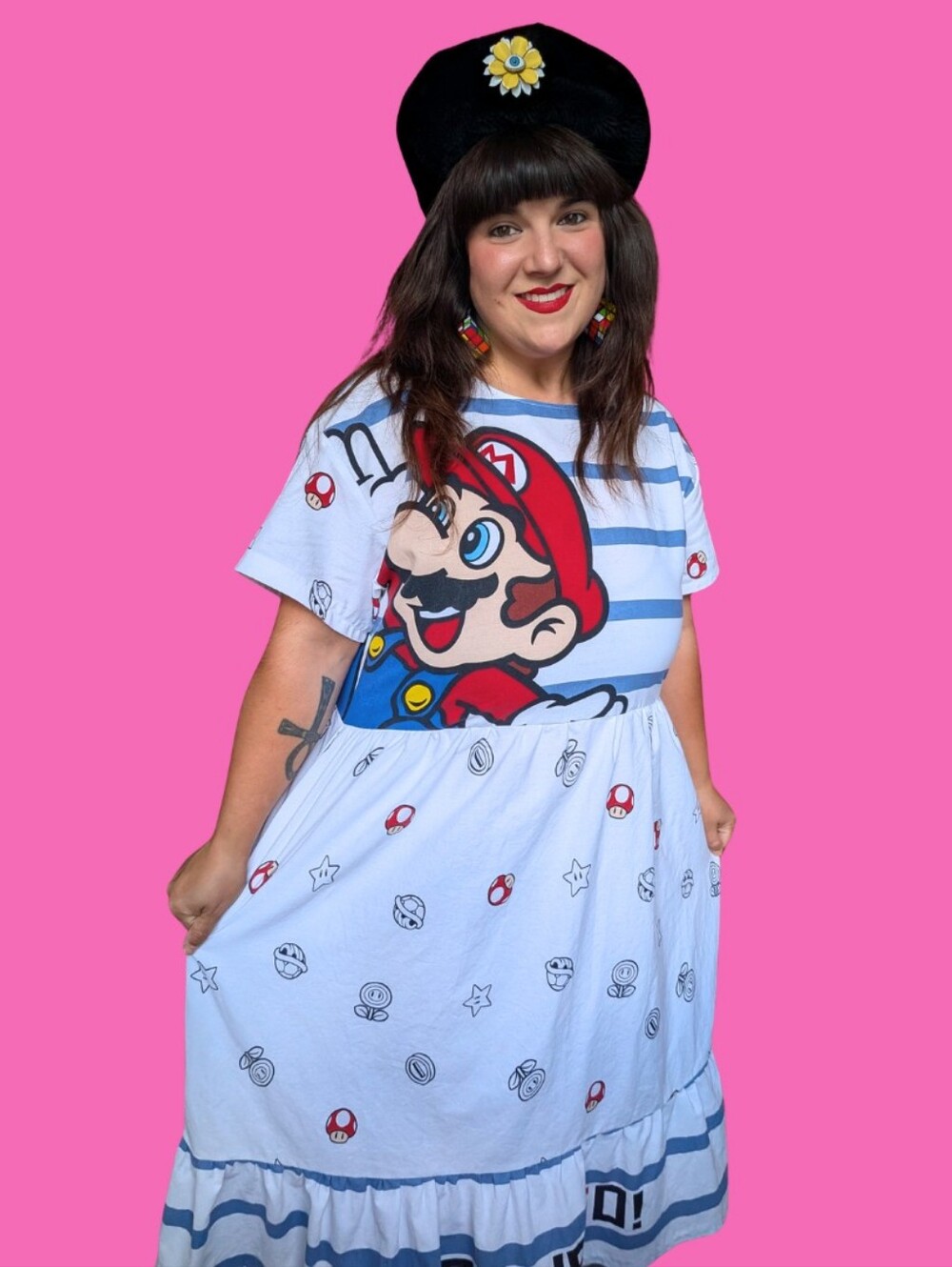 Handmade, Upcycled Disney's Nintendo Super Mario Duvet Cover Dress Oversized XL